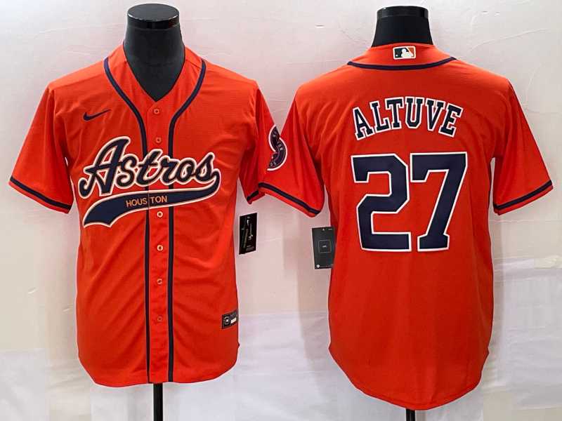 Mens Houston Astros #27 Jose Altuve Orange With Patch Cool Base Stitched Baseball Jersey